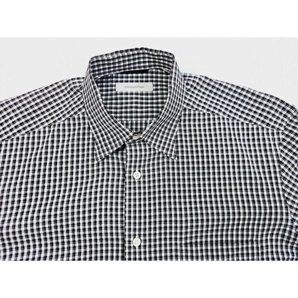 Ermenegildo Zegna Size Large Mens Plum White Black Check Button Down Long Sleeve - Picture 1 of 11